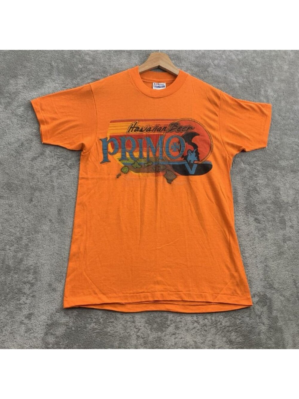 Vintage Hanes Shirt Mens Medium 80s Primo Hawaiian Beer Orange Single Stitch